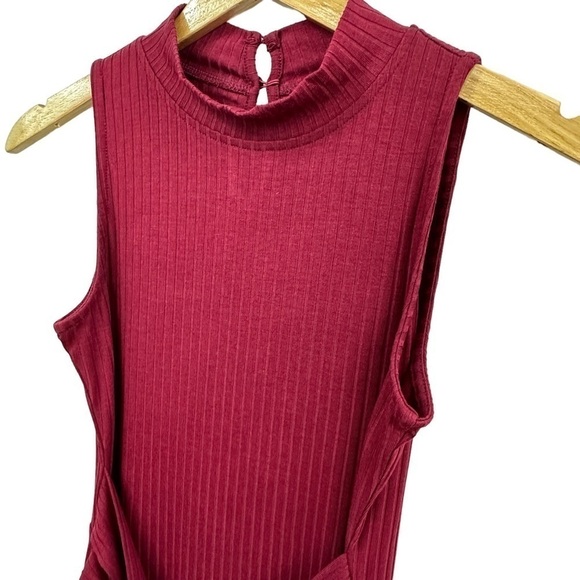 Venus Cranberry Sleeveless Ribbed Bodycon Dress, M - Picture 3 of 8